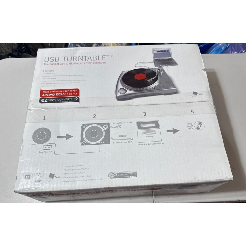 ION USB Turntable iTTUSB Digitize Your Vinyl Record Album LP 45 33 1/3 RPM Easy